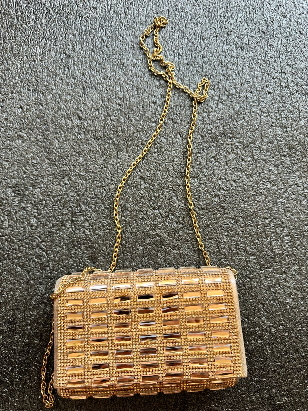 Gold Crystal-Embellished Chain Crossbody Bag